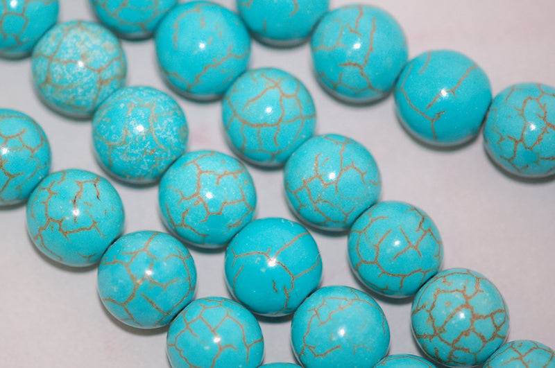 12mm Turquoise Blue Round Howlite Stone Beads, full strand,  how0275