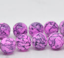 10mm HOT PINK Round Glass Beads with black marbeling pattern, 40 beads  bgl0688