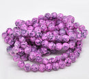 10mm HOT PINK Round Glass Beads with black marbeling pattern, 40 beads  bgl0688