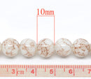 40 Round Glass Beads, white with chocolate brown marbeling, marble pattern, 10mm  bgl0292