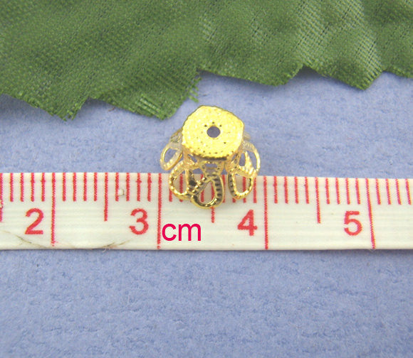 260 Bulk Package Small Brass CONE BEAD CAPS . Bright Gold Tone Metal Filigree  7x9mm  fin0089b