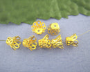 260 Bulk Package Small Brass CONE BEAD CAPS . Bright Gold Tone Metal Filigree  7x9mm  fin0089b