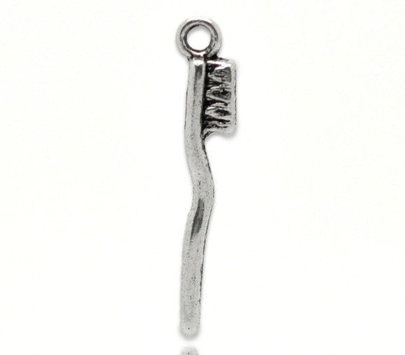 10 Silver Tone TOOTHBRUSH Charm Pendants chs0072