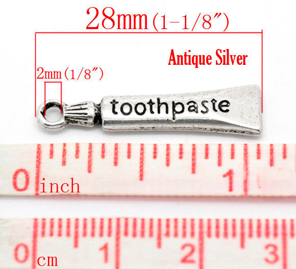 10 Silver Tone TOOTHPASTE TUBE Charm Pendants . chs1157