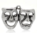 4 Silver Tone Large Drama Acting Theater COMEDY TRAGEDY Mask Charm Pendants chs0087