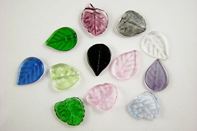 25 Czech Glass Beads LEAVES . mixed colors  bgl0663