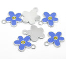4 Silver Metal Enamel PERIWINKLE BLUE Flower Charm Pendants . che0088
