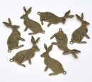 4 Antique Bronze Tone Metal LARGE BUNNY Rabbit Charm Pendants . 2-hole connectors  chb0241