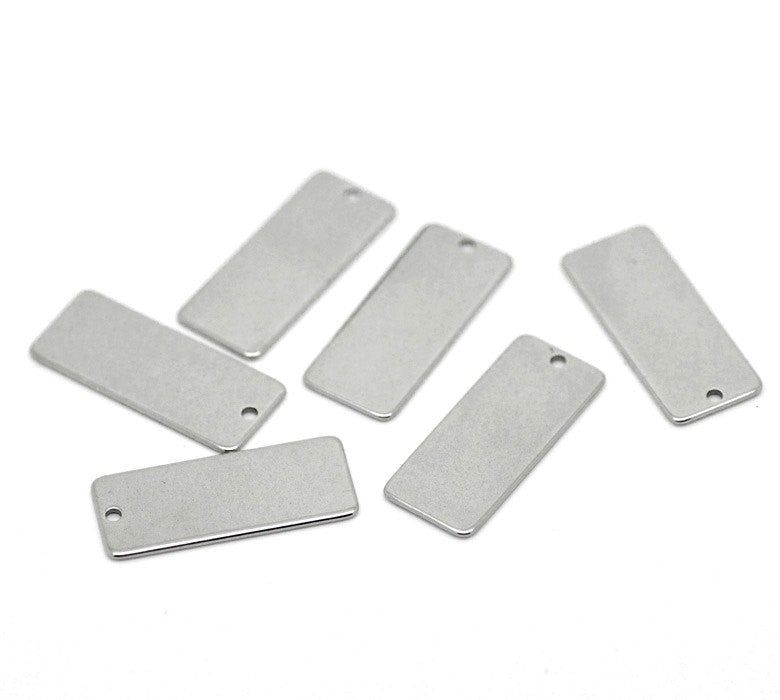 5 Stainless Steel Metal Stamping Blanks Charms, RECTANGLE shape, punched hole, 7/8" x 3/8" 18 gauge  s9193  MSB0002