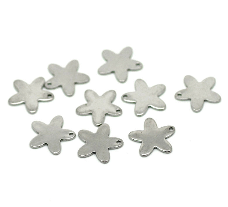 30 Stainless Steel Metal Stamping Blanks Charms, 5-POINT STAR FLOWER shape, 18 gauge  s9123  bulk package msb0092b