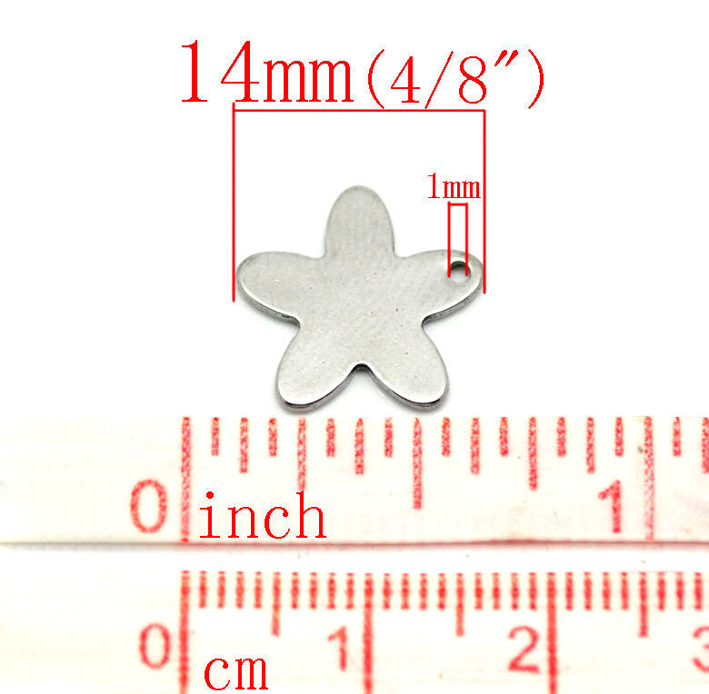 30 Stainless Steel Metal Stamping Blanks Charms, 5-POINT STAR FLOWER shape, 18 gauge  s9123  bulk package msb0092b