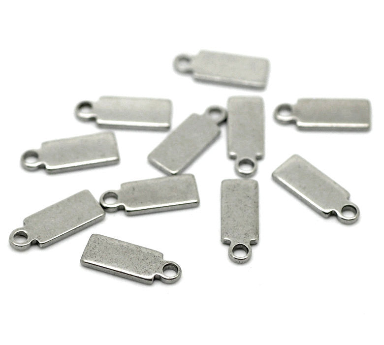 10 Stainless Steel Metal Stamping Blanks Charms, Small RECTANGLE TAGS, 18 gauge  msb0128a