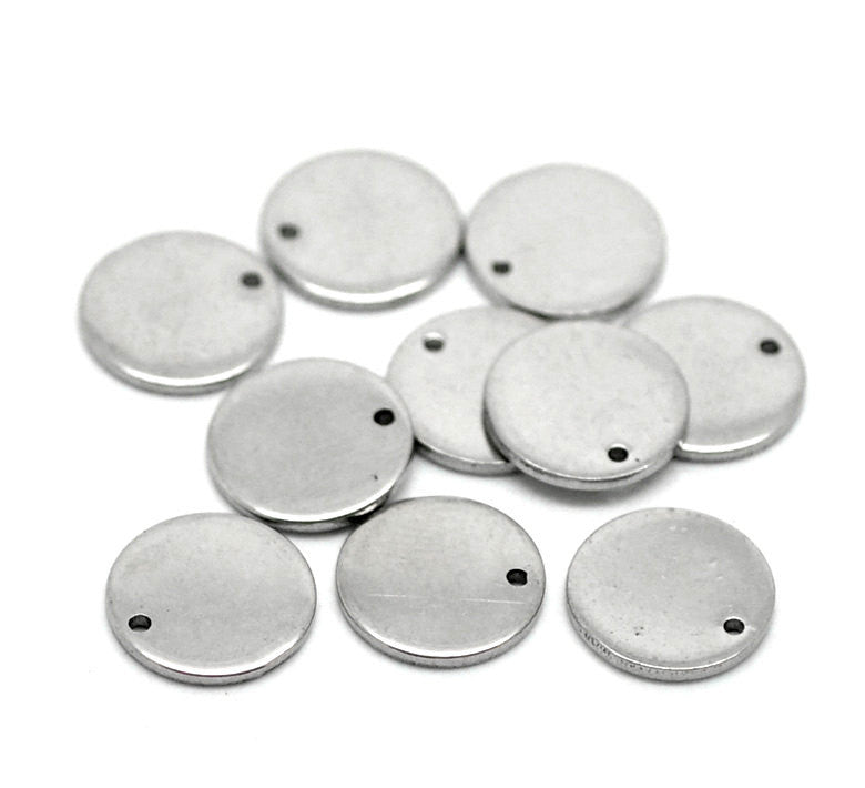 10 Stainless Steel Metal Stamping Blanks Charms 13mm, 1/2" dia ROUND DISC Tags, 18 gauge MSB0051a