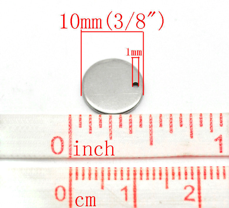 10 Stainless Steel Metal Stamping Blanks Charms ( 10mm ), Small ROUND DISC Tags, 18 gauge  MSB0017a