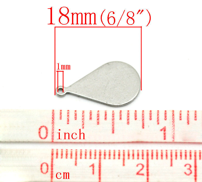 10 Stainless Steel Metal Stamping Blanks Charms, Small TEARDROP TAGS, 18 gauge  MSB0079a