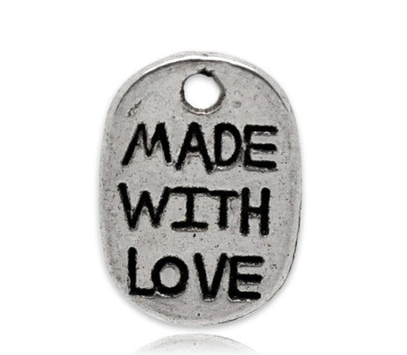 20 Antiqued Silver Tone Metal MADE WITH Love Tags Charm Pendants chs0177