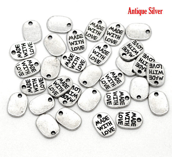 20 Antiqued Silver Tone Metal MADE WITH Love Tags Charm Pendants chs0177