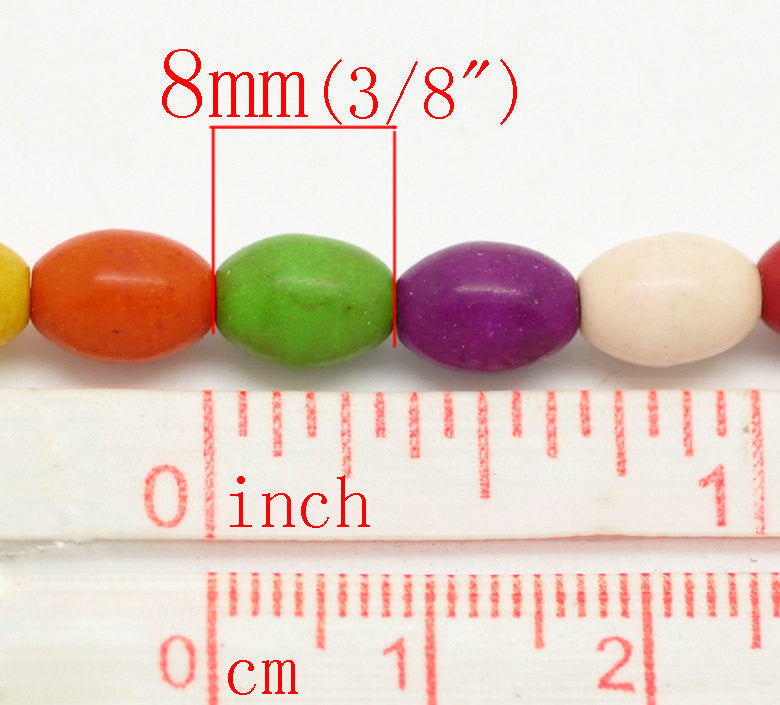 Small Gemstone Dyed Howlite Oval Rice Beads, 8mm x 6mm . 1 strand, 45 beads how0237