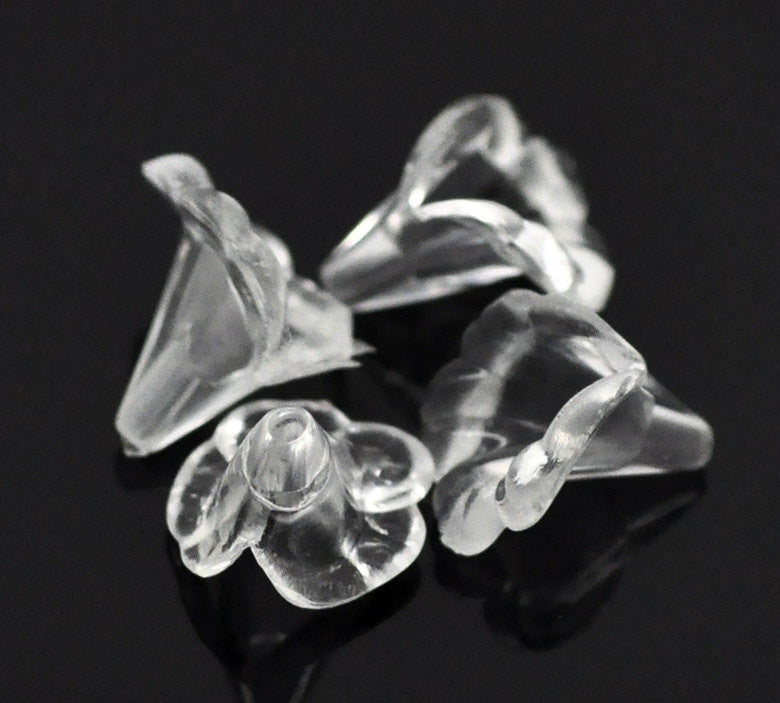 25 Small Acrylic Fluted CALLA LILY Flower Charm Beads, clear transparent bac0251a