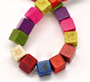 1 strand Howlite Stone Beads SQUARE CUBE 8mm, mixed colors  HOW0115