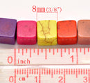 1 strand Howlite Stone Beads SQUARE CUBE 8mm, mixed colors  HOW0115