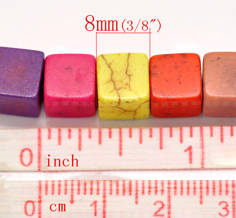 1 strand Howlite Stone Beads SQUARE CUBE 8mm, mixed colors  HOW0115