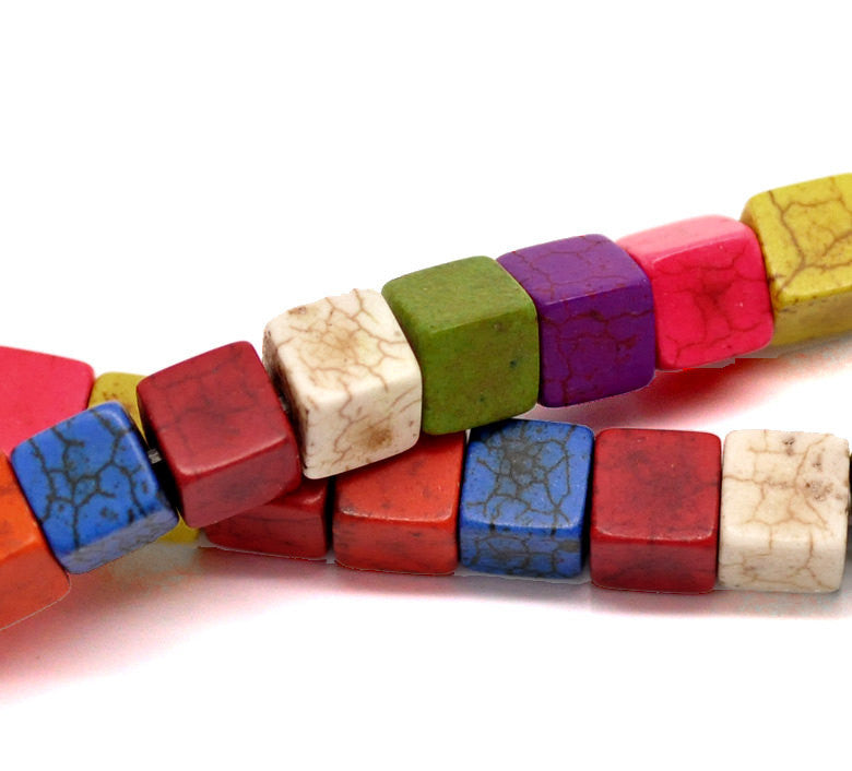 1 strand Howlite Stone Beads SQUARE CUBE 8mm, mixed colors  HOW0115