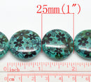 Howlite Stone Beads COIN DISC 25mm, 1 strand . flowers printed on howlite stone  how0096