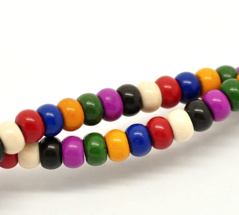 1 Strand Puffed RAINBOW Multi-Colored Howlite RONDELLE Gemstone Beads . 6x4mm how0236