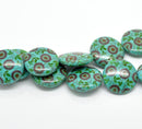 Howlite Stone Beads COIN DISC 25mm, 8" strand. flowers printed on howlite stone . How0030