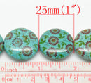 Howlite Stone Beads COIN DISC 25mm, 8" strand. flowers printed on howlite stone . How0030