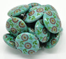 Howlite Stone Beads COIN DISC 25mm, 8" strand. flowers printed on howlite stone . How0030