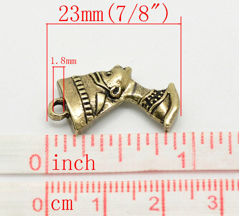 6 Antique Gold Egyptian Queen NEFERTITI Charm Pendants chg0004