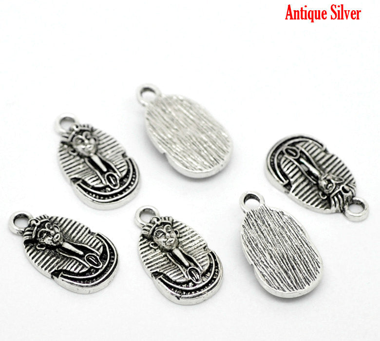 10 Antique Silver Tone Metal Egyptian Pharaoh Charm Pendants . chs0268