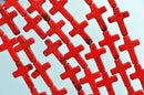 1 Strand Small Stone Cross Beads in CRIMSON RED . Sideways Cross 16x12mm how0137