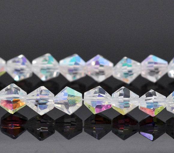 1 Strand (about 50 beads) Clear AB Faceted Bicone Crystal Glass Beads 6 x 6mm  bgl0502