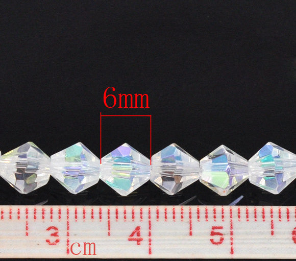 1 Strand (about 50 beads) Clear AB Faceted Bicone Crystal Glass Beads 6 x 6mm  bgl0502