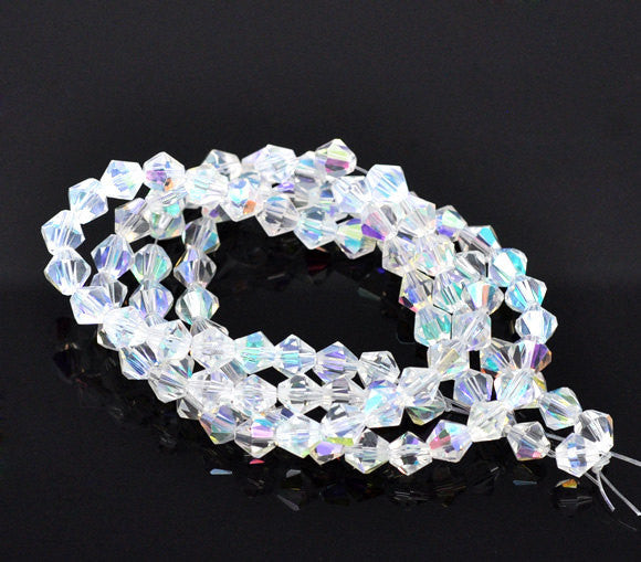 1 Strand (about 50 beads) Clear AB Faceted Bicone Crystal Glass Beads 6 x 6mm  bgl0502