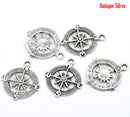 20 bulk package Antiqued Silver Tone Pewter COMPASS Charm Pendants . chs0265b