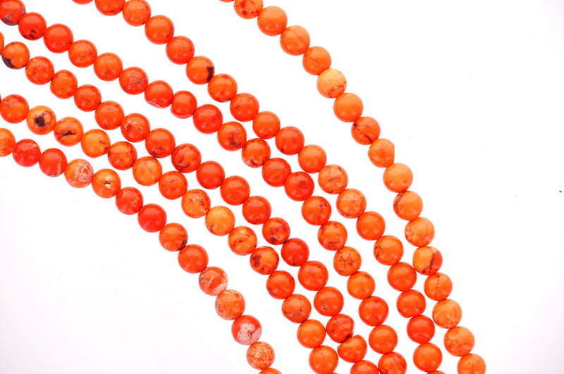 4mm Howlite Stone Beads ROUND Ball, PUMPKIN ORANGE, full strand, 110 beads, how0573