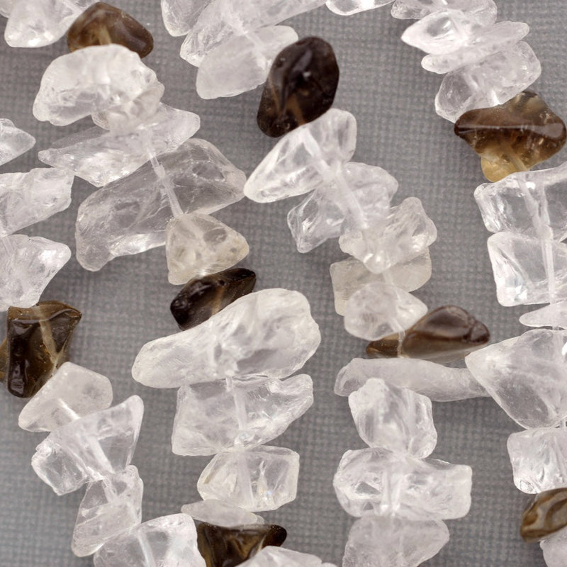 Frosted CLEAR and SMOKY QUARTZ Large Nuggets, 1 full strand gqz0016