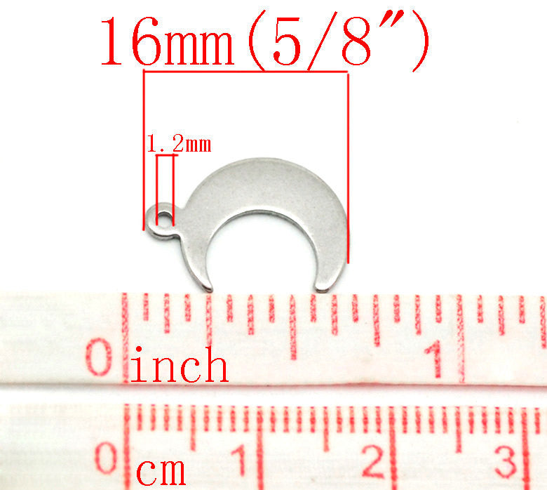 10 Stainless Steel Metal Stamping Blanks Charms, CRESCENT MOON, 20 gauge . MSB0075a