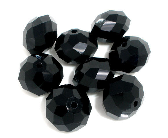 20 JET BLACK Crystal Glass Faceted Rondelle Beads . 14mm bgl0962