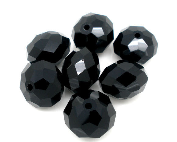 4 Large JET BLACK Crystal Glass Faceted Rondelle Beads . 16mm   bgl0600