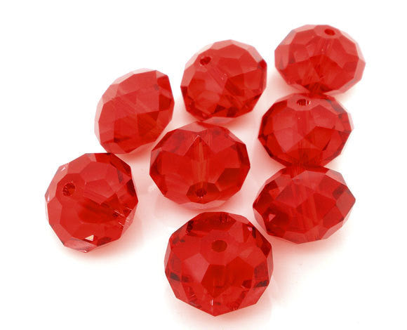20 CRIMSON RED Crystal Glass Faceted Rondelle Beads . 14mm . bgl0966