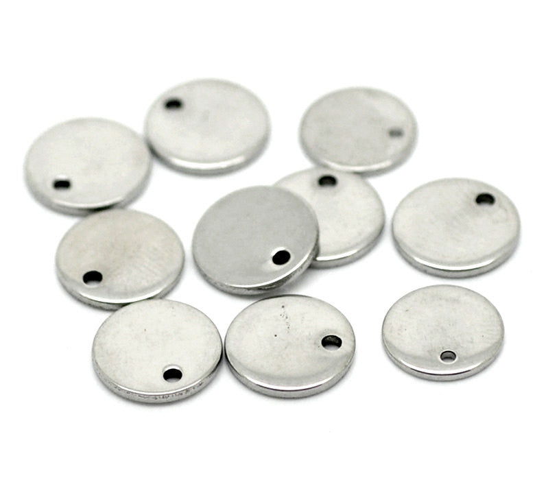 50 Stainless Steel Metal Stamping Blanks Charms ( 8mm ), Small ROUND DISC Tags, 18 gauge  MSB0018b