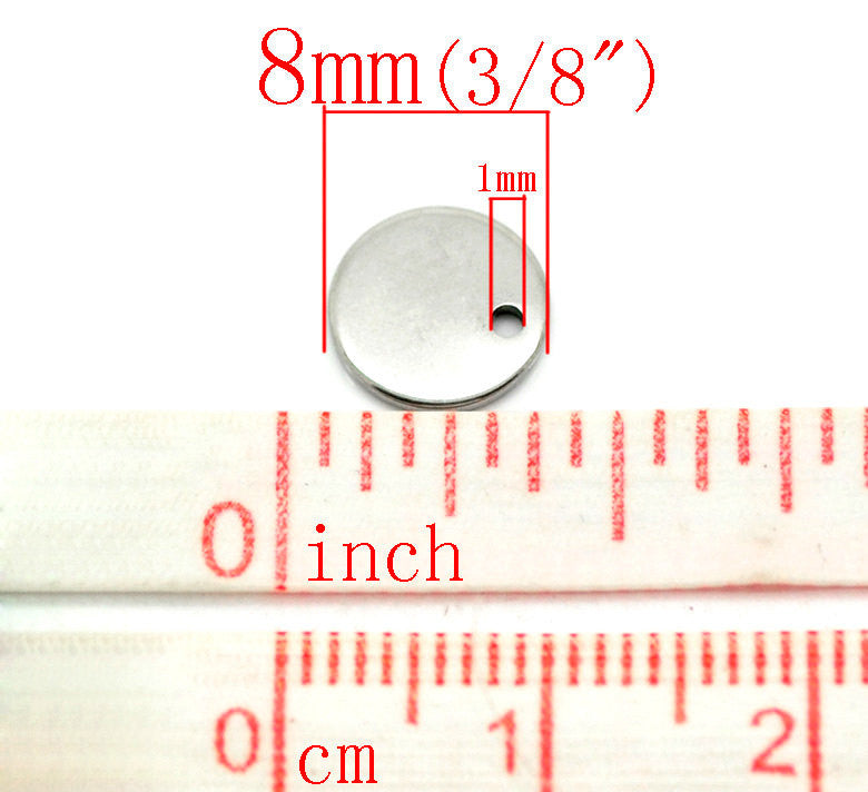 50 Stainless Steel Metal Stamping Blanks Charms ( 8mm ), Small ROUND DISC Tags, 18 gauge  MSB0018b