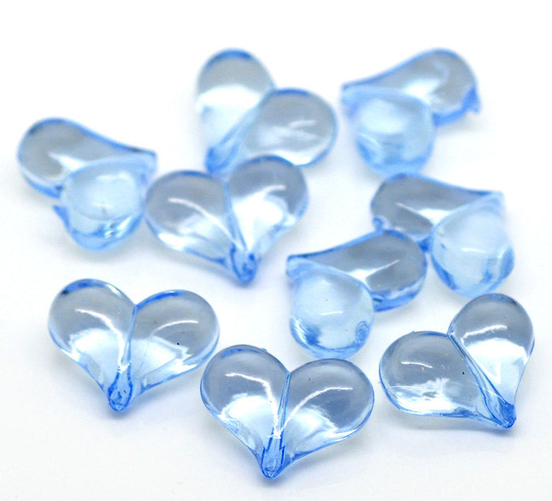 10 BABY BLUE Acrylic Lucite Valentine's Day Hearts Beads, 7/8" wide bac0127a