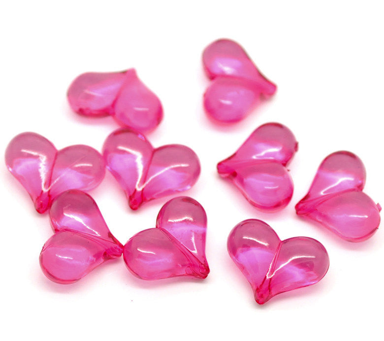 10 HOT PINK Acrylic Lucite Valentine's Day Hearts Beads,7/8" wide bac0125a