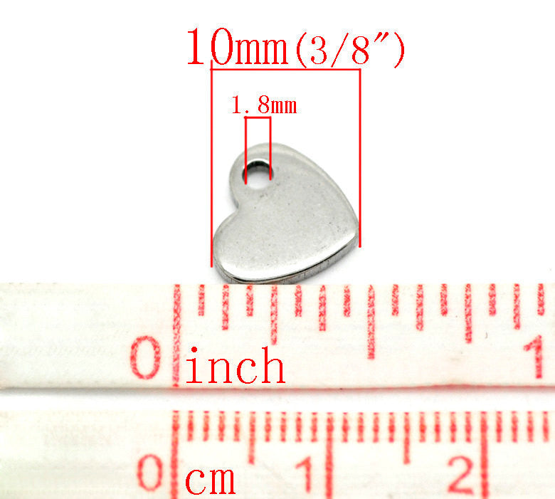 10 Stainless Steel Metal Stamping Blanks Charms, HEART shape, punched hole . 10x9mm  15 gauge  MSB0016a